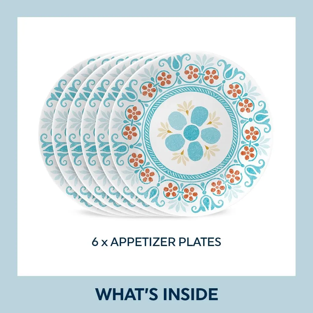 Corelle Vitrelle 6-Piece (6.75") Salad Appetizer Plates Set, Triple Layer Glass and Chip Resistant, Lightweight Round 6-3/4-inch Plates, Terracotta Dreams