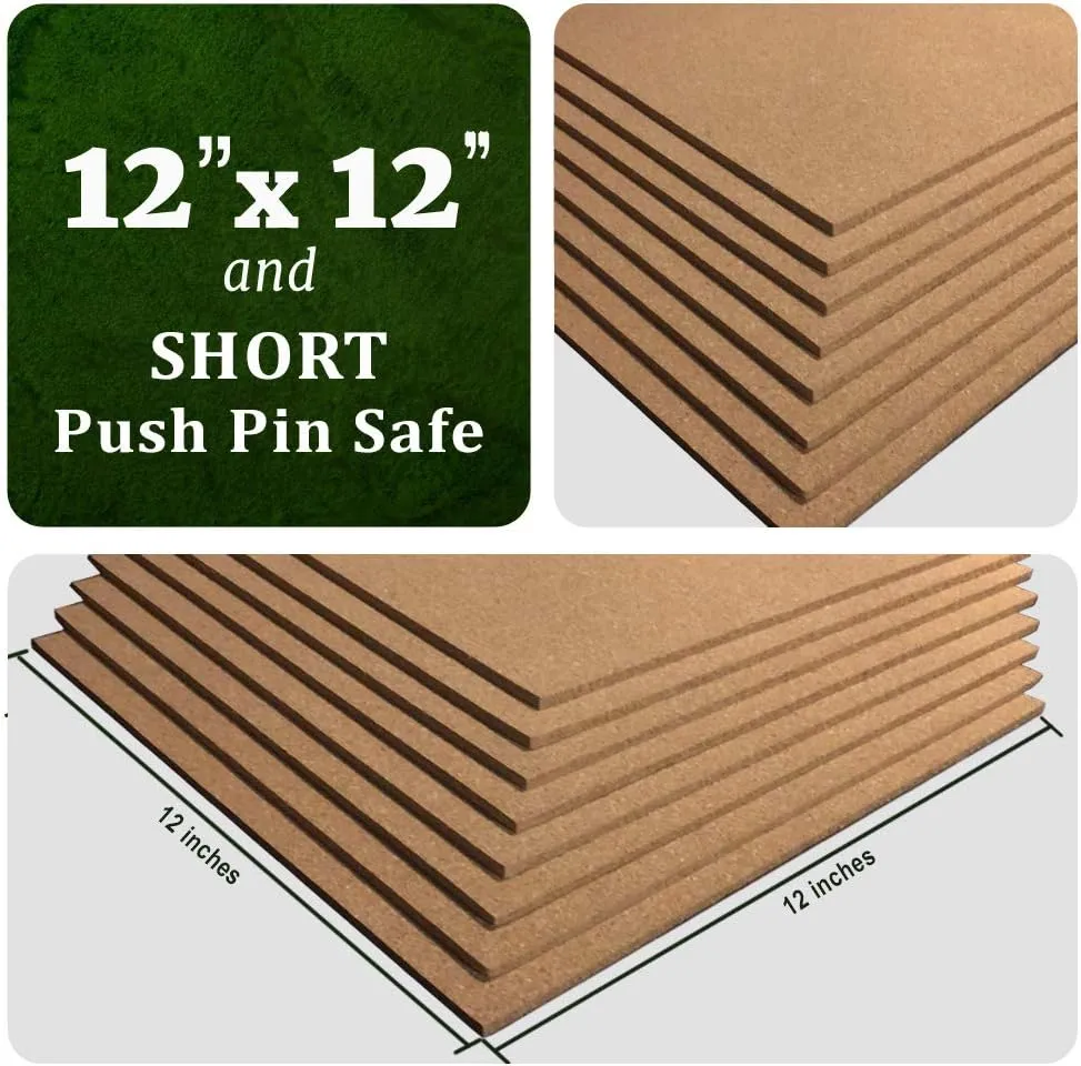 Cork Board Tiles - 8 Pack Square - 12" x 12" - 1/4" Thick Cork Tiles - Premium Natural Cork for Bulletin Board, Display or Mini Wall - 72 Self Adhesive Squares Included