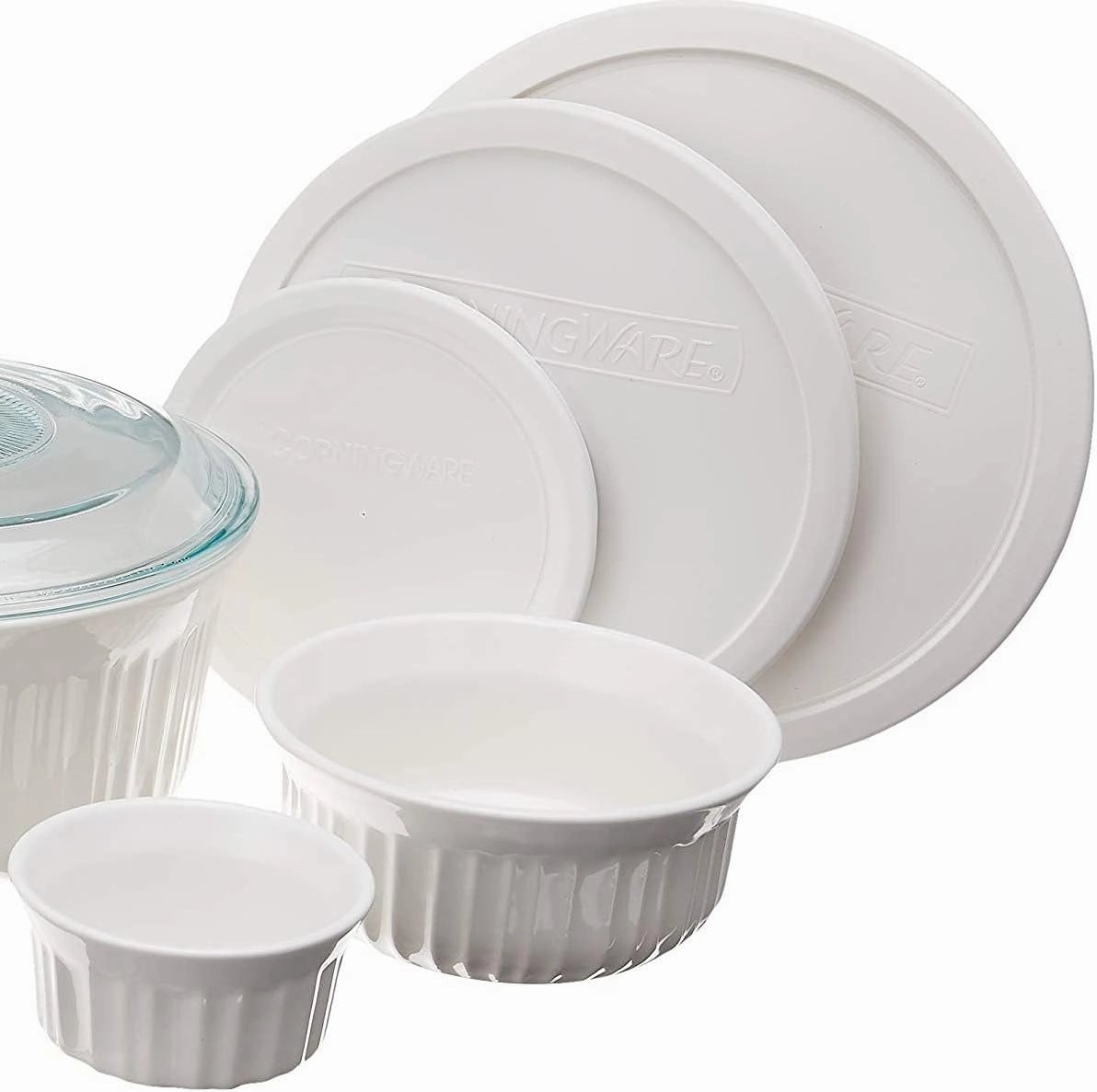 CorningWare Ceramic Bakeware Set with Lids, Chip and Crack Resistant Stoneware Baking Dish, Microwave, Dishwasher, Oven, Freezer and Fridge Safe, 10-Piece French White
