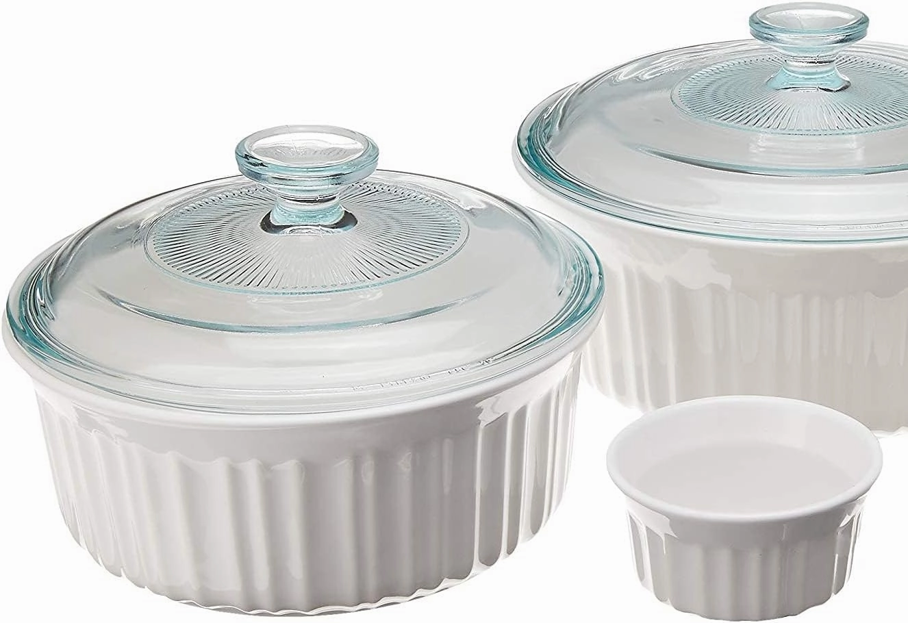 CorningWare Ceramic Bakeware Set with Lids, Chip and Crack Resistant Stoneware Baking Dish, Microwave, Dishwasher, Oven, Freezer and Fridge Safe, 10-Piece French White