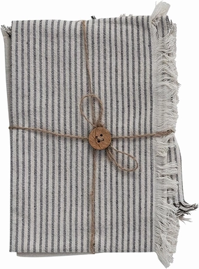 Creative Co-Op Large Woven Cotton Stripes and Fringe Design for Kitchen, Natural and Black, Set of 2 Tea Towel