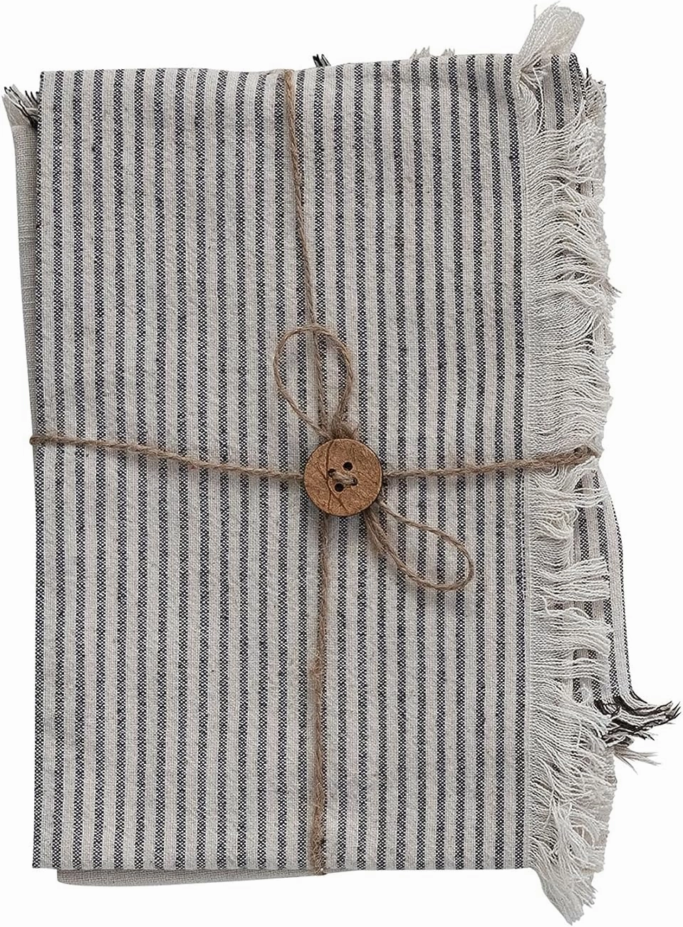 Creative Co-Op Large Woven Cotton Stripes and Fringe Design for Kitchen, Natural and Black, Set of 2 Tea Towel