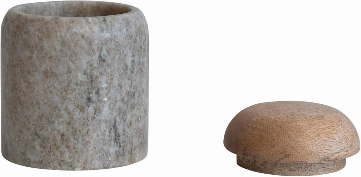 Creative Co-Op Modern Marble Canister with Wood Lid, Natural