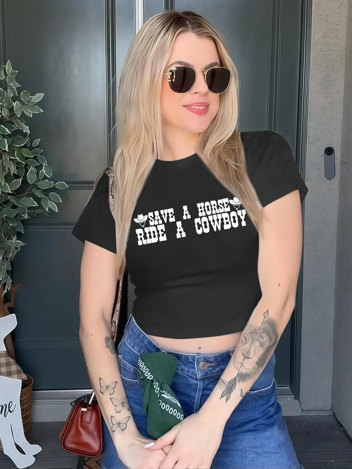 Cropped Cowgirl Outfits for Women Western Rodeo Crop Tops Cowboy Country Concert Graphic Tees