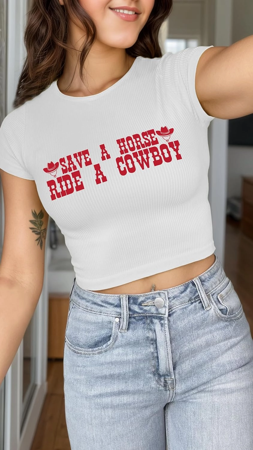 Cropped Cowgirl Outfits for Women Western Rodeo Crop Tops Cowboy Country Concert Graphic Tees