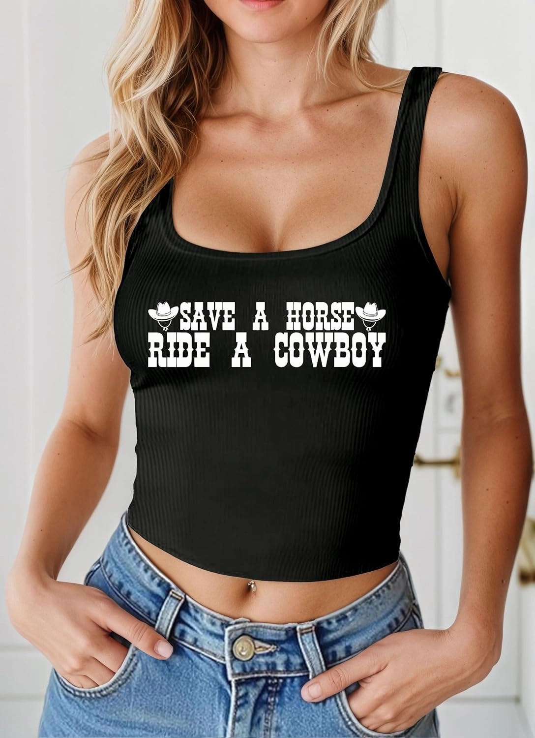 Cropped Cowgirl Tank Tops for Women Cowboy Country Concert Sleeveless Graphic Tees Western Rodeo Crop Tops