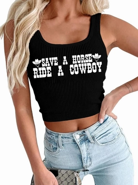 Cropped Cowgirl Tank Tops for Women Cowboy Country Concert Sleeveless Graphic Tees Western Rodeo Crop Tops