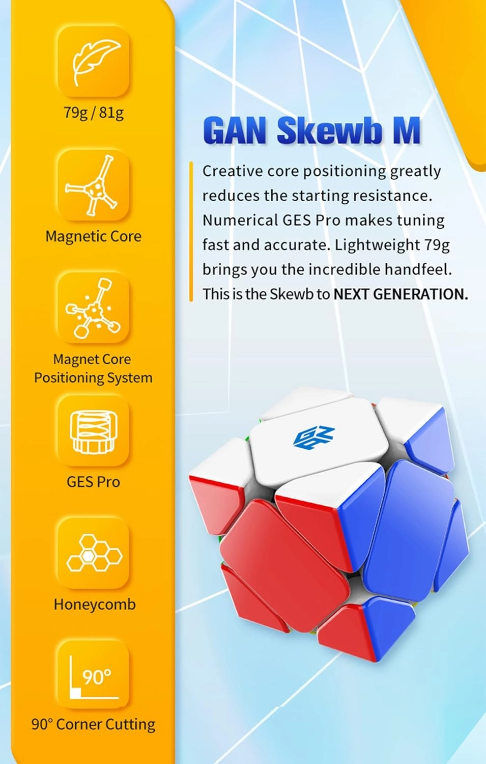 CuberShop GAN Skewb Magnetic Speed Cube (Enhanced UV Coated Version), 2020 GAN Skewb M for Speed Cubing, Smooth & Fast Skewb Cube Puzzle Toy (Enhanced Positioning System with 32 Magnets)