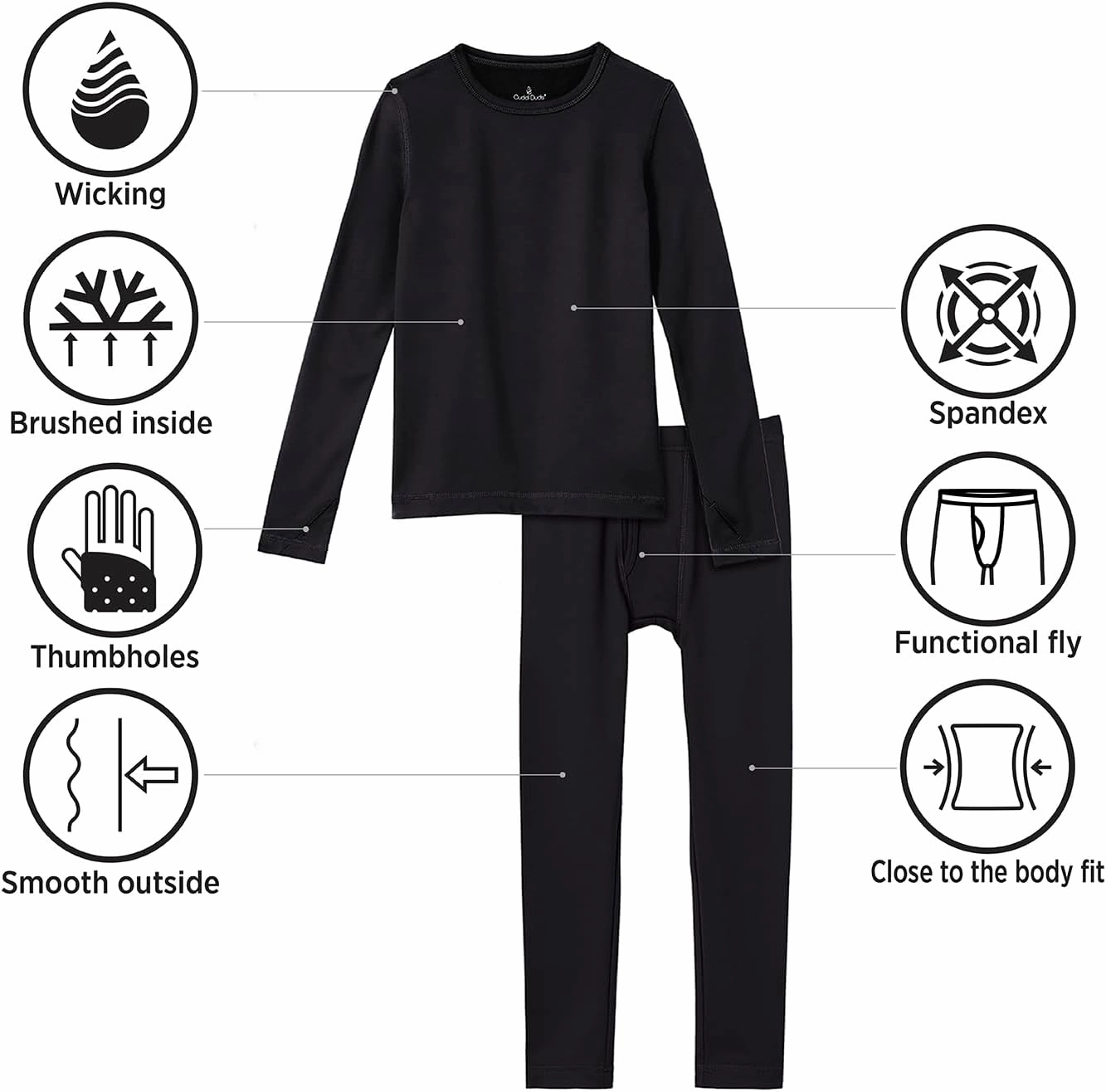 Cuddl Duds Boys Cold Weather Fleece-Lined Thermal Underwear 2-Piece Set - Kids Long Sleeve Top and Leggings Long Johns