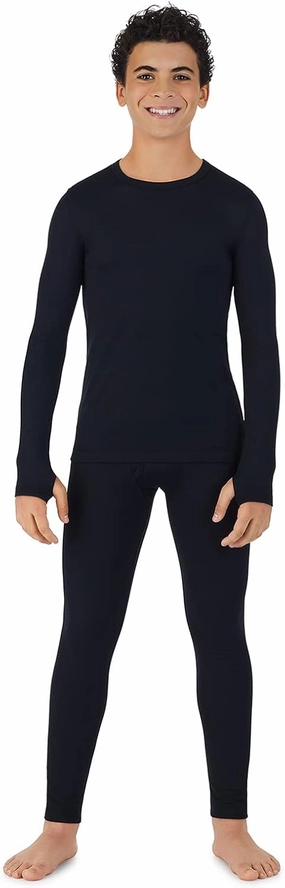 Cuddl Duds Boys Cold Weather Fleece-Lined Thermal Underwear 2-Piece Set - Kids Long Sleeve Top and Leggings Long Johns