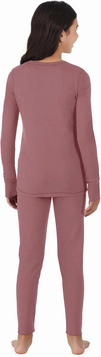 Cuddl Duds Girls Cold Weather Fleece-Lined Thermal Underwear 2-Piece Set - Kids Long Sleeve Top and Leggings Long Johns