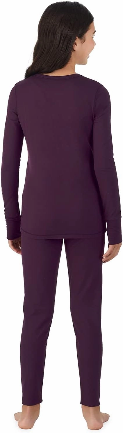 Cuddl Duds Girls Cold Weather Fleece-Lined Thermal Underwear 2-Piece Set - Kids Long Sleeve Top and Leggings Long Johns