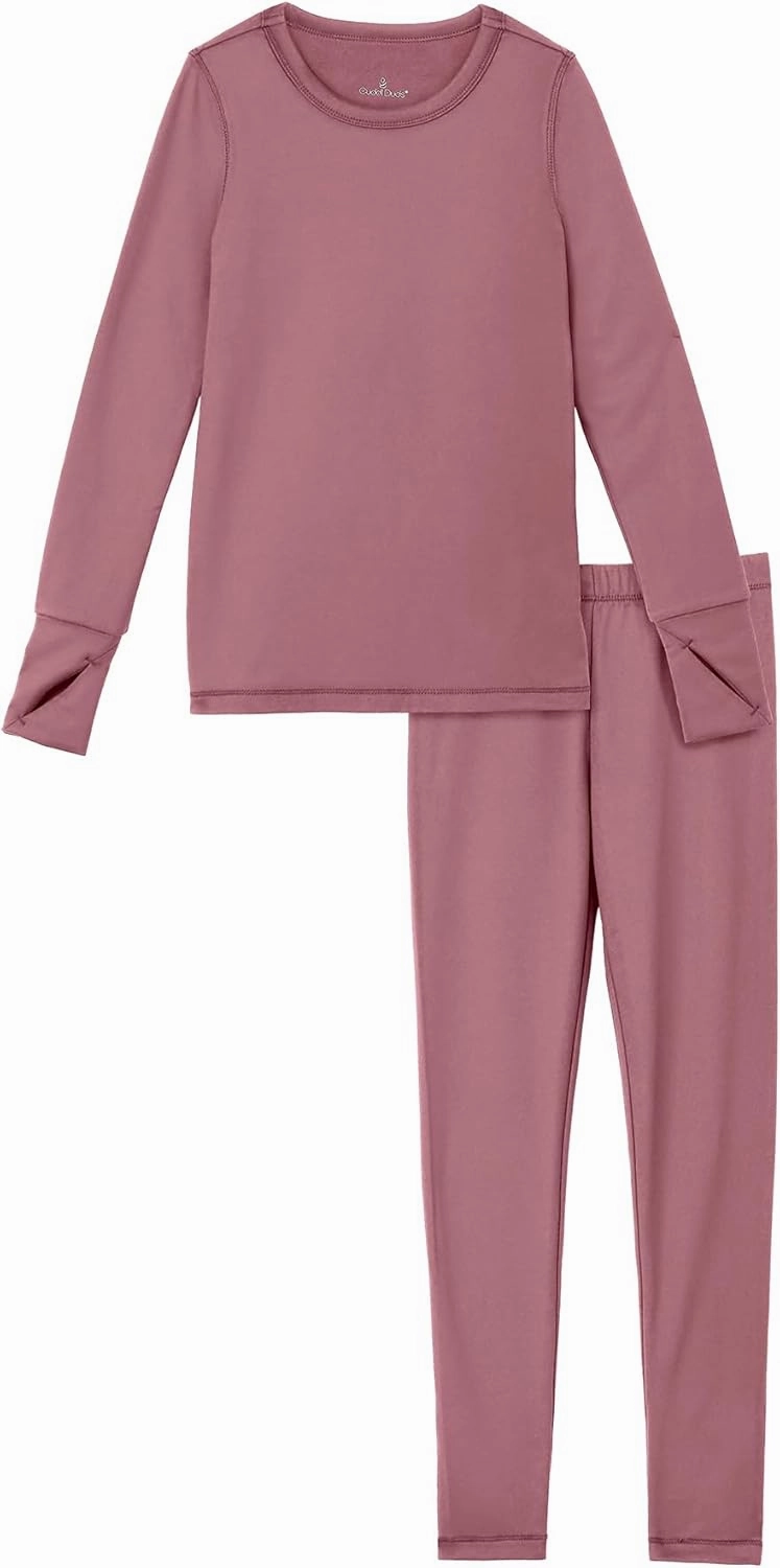 Cuddl Duds Girls Cold Weather Fleece-Lined Thermal Underwear 2-Piece Set - Kids Long Sleeve Top and Leggings Long Johns