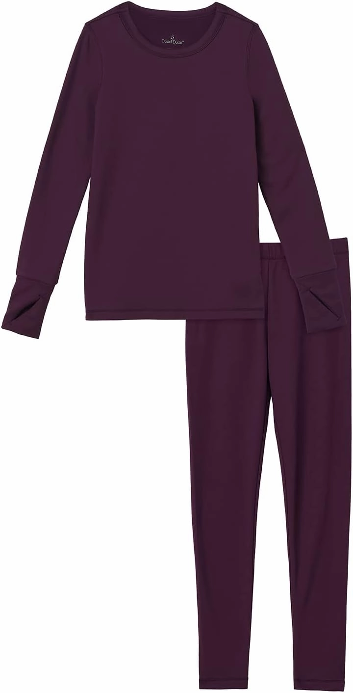Cuddl Duds Girls Cold Weather Fleece-Lined Thermal Underwear 2-Piece Set - Kids Long Sleeve Top and Leggings Long Johns