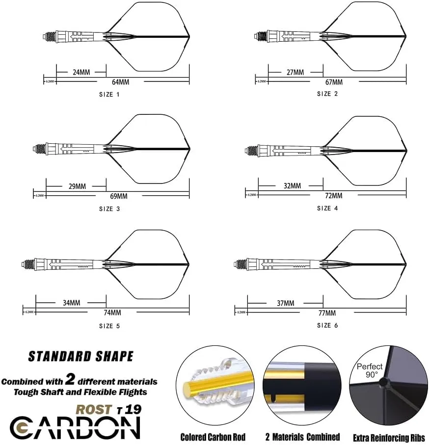 CUESOUL ROST T19 Carbon Integrated Dart Shaft and Flight Standard Shape,Set of 3