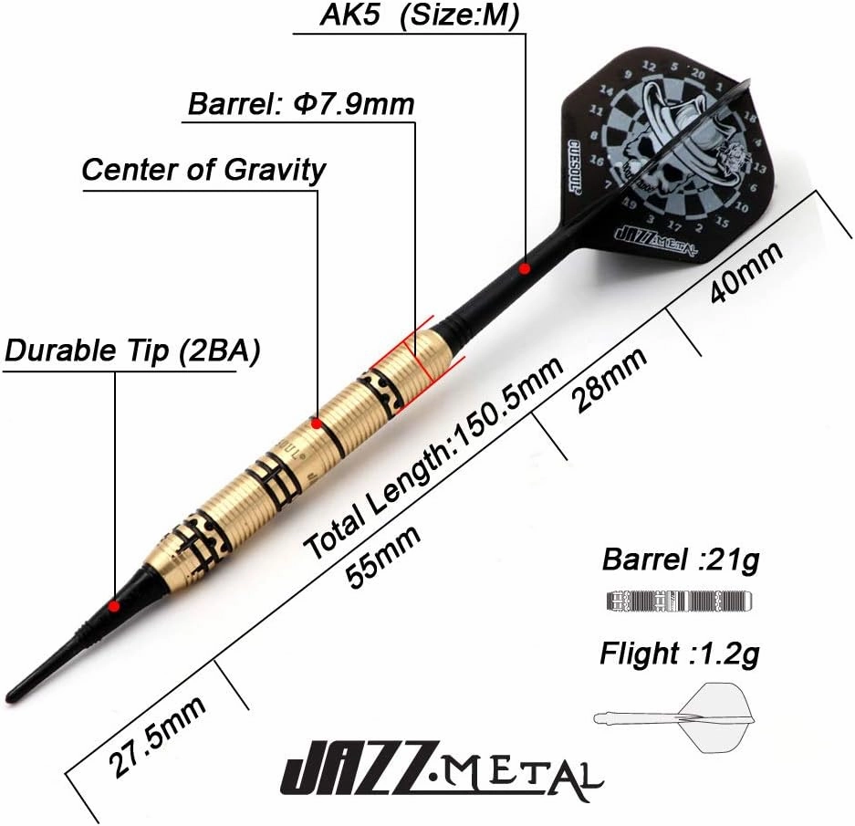 CUESOUL Jazz - Soft Tip Darts Set 19 Grams with 6pcs AK5 Plastic Integrated Flights & 36pcs Plastic Tips for Electronic Dart Board