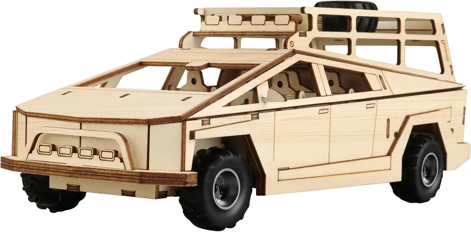 Cyber Truck 3D Wooden Model Kit for Kids - DIY Vehicle Building Set for Adults & Teens, Educational Engineering Gift for Boys