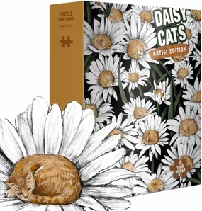 Daisy Meadow Illusion Cats Puzzle - 1000 Pieces Jigsaw for Adults, Artist Edition - Premium Magnetic Box - Random Cut Floral Design (Daisy Cats)