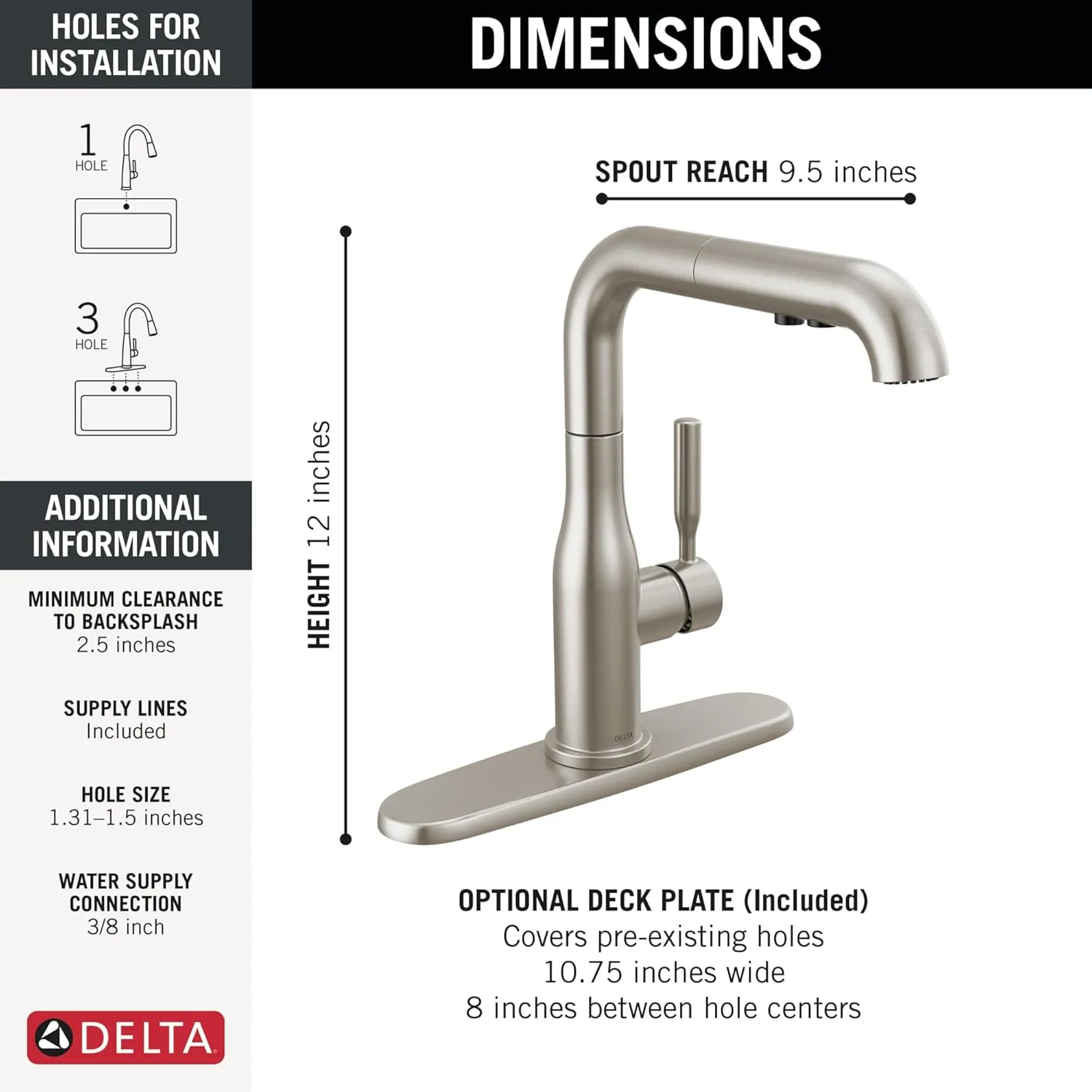 Delta 16943-DST Almari 1.8 GPM Single HandlePull Out Kitchen Faucet - Includes Escutcheon - Stainless