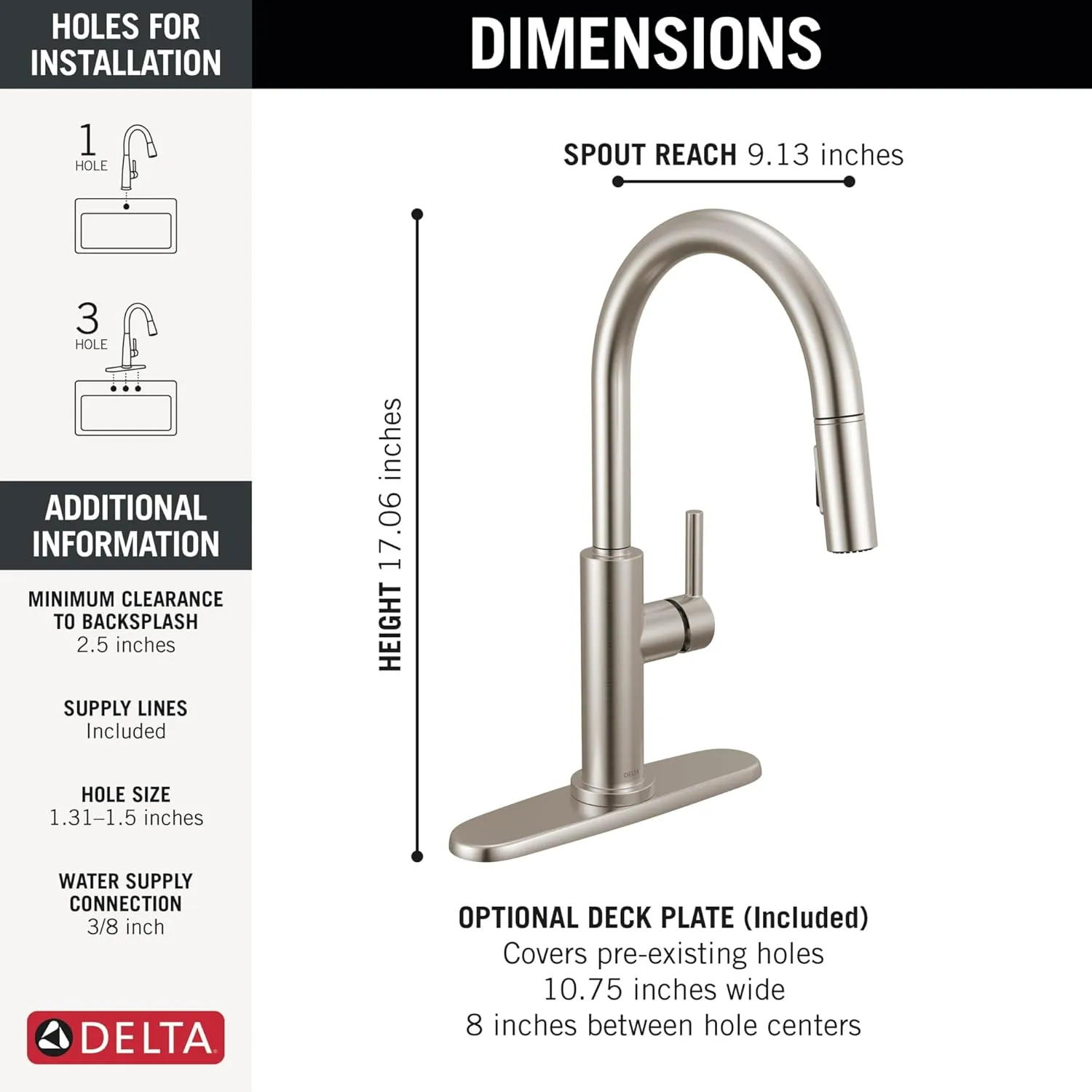 Delta Faucet Nicoli Kitchen Faucet with Pull Down Sprayer, Brushed Nickel Kitchen Sink Faucet, Modern Kitchen Faucet, Stainless Steel 19867LF-SS