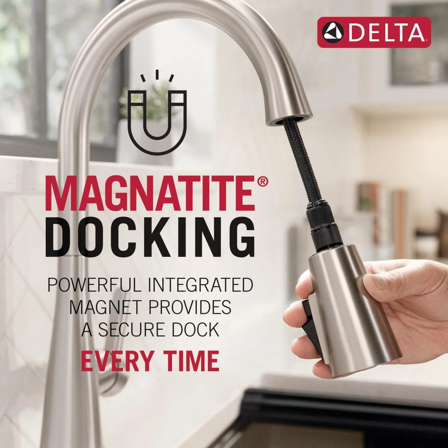 Delta Faucet Nicoli Kitchen Faucet with Pull Down Sprayer, Brushed Nickel Kitchen Sink Faucet, Modern Kitchen Faucet, Stainless Steel 19867LF-SS