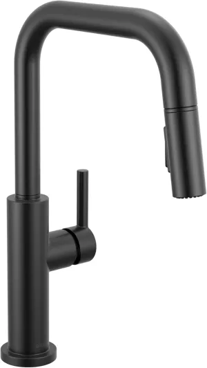 Delta Faucet Nicoli U-Spout Kitchen Faucet with Pull Down Sprayer, Black Modern Single Hole Kitchen Sink Faucet, Matte Black 19868LF-BL