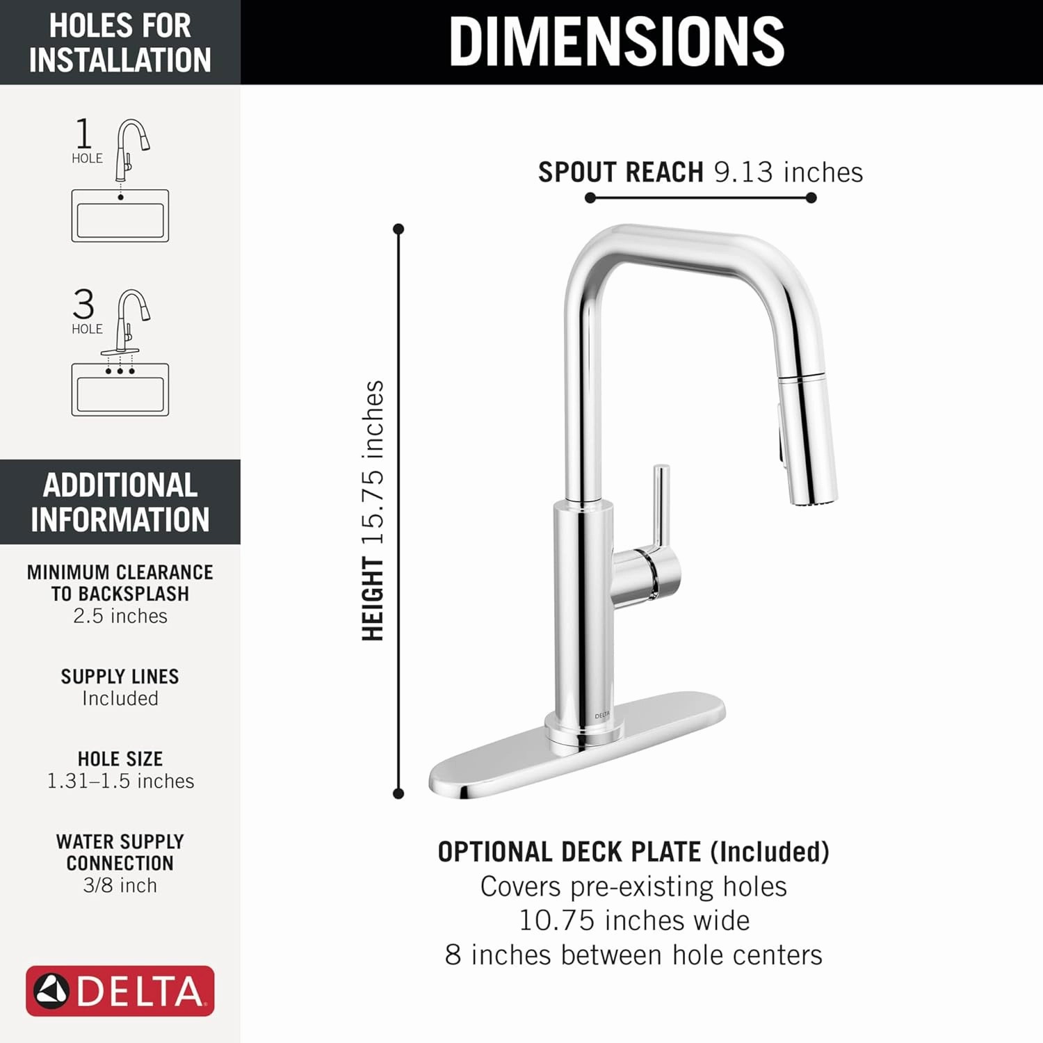 Delta 19868LF Nicoli 1.8 GPM Single Hole Pull Down Kitchen Faucet - Includes Escutcheon - Chrome