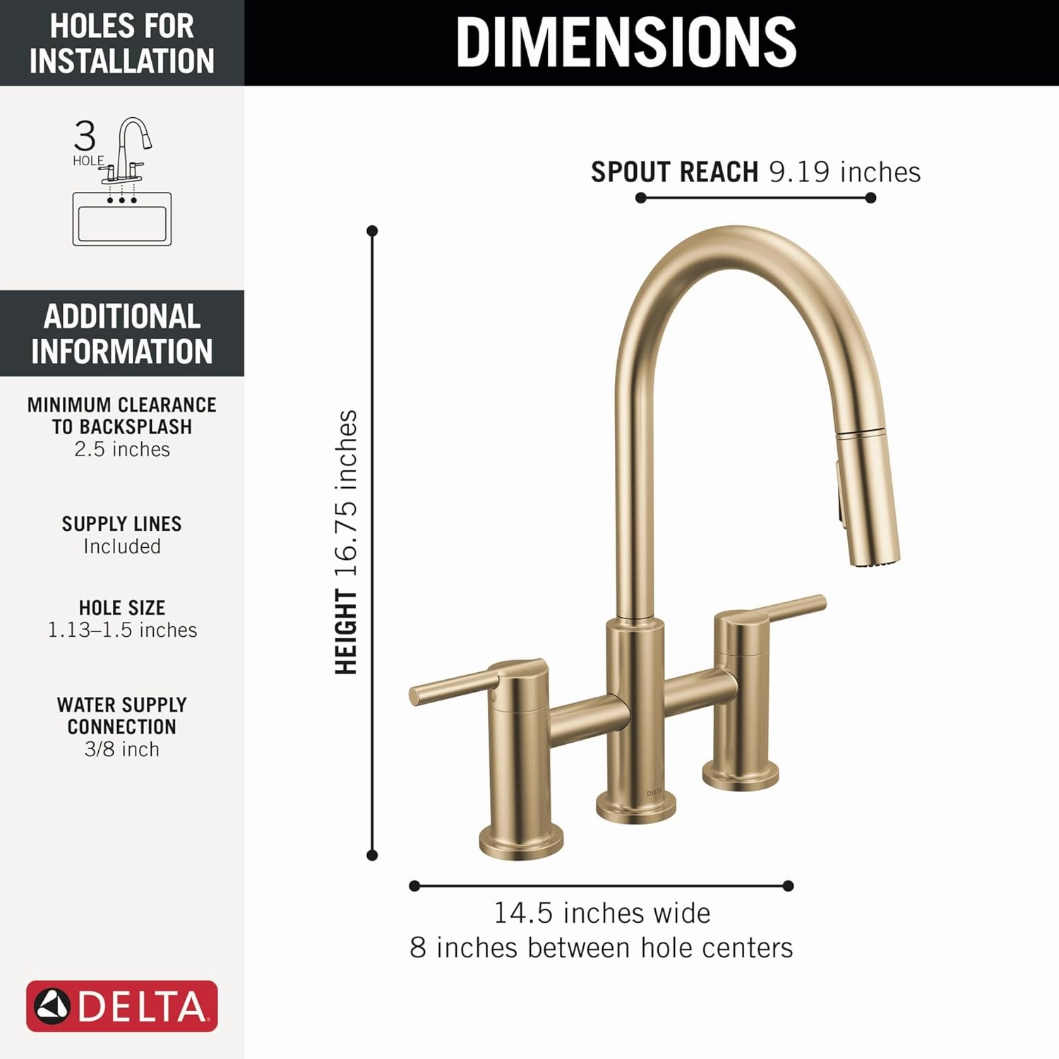 Delta 39876LF Nicoli 1.8 GPM Single Hole Pull Down Bridge Kitchen Faucet - Champagne Bronze