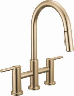 Delta 39876LF Nicoli 1.8 GPM Single Hole Pull Down Bridge Kitchen Faucet - Champagne Bronze