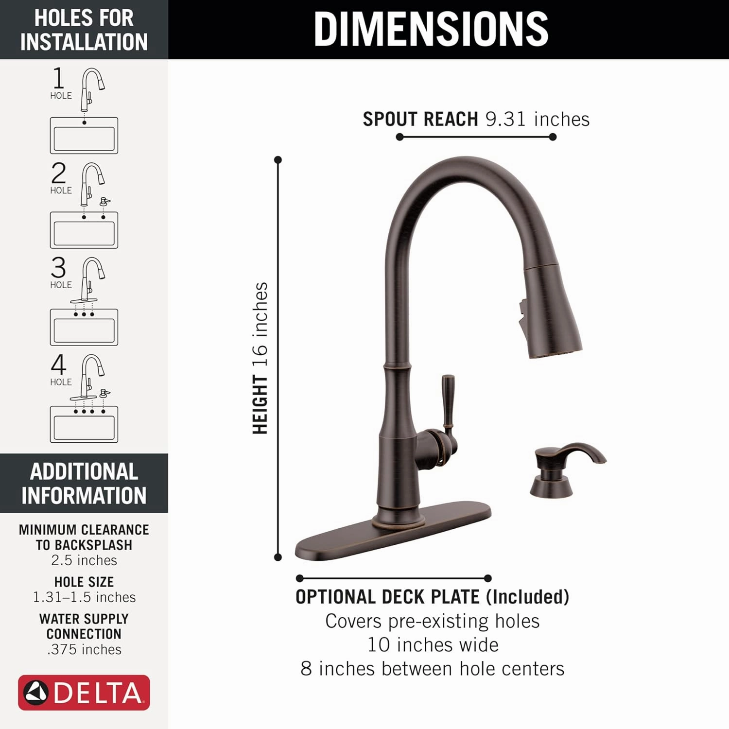 Delta Faucet Capertee Oil Rubbed Bronze Kitchen Faucet with Soap Dispenser, Kitchen Faucets with Pull Down Sprayer, Kitchen Sink Faucet with Magnetic Docking Head, Venetian Bronze 19877Z-RBSD-DST