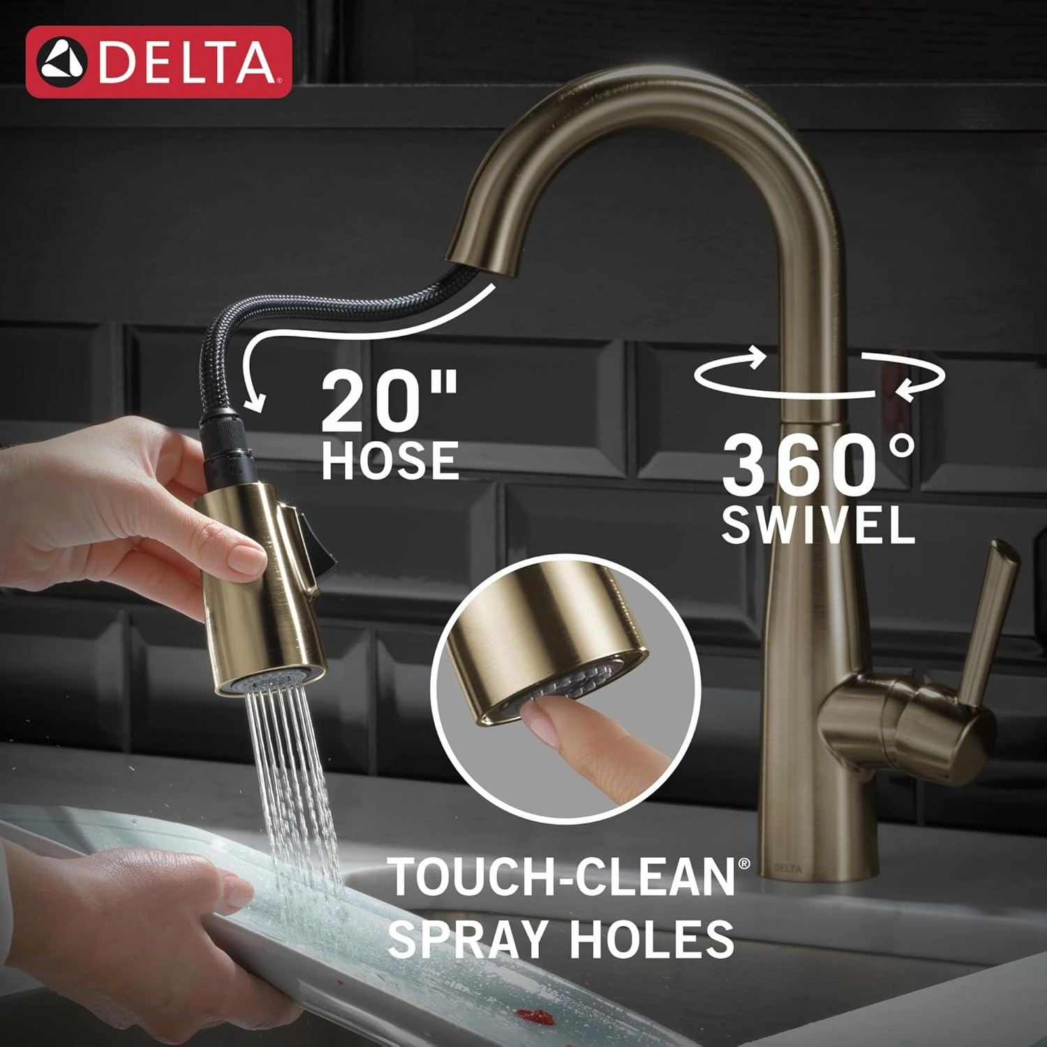 Delta Faucet Essa Gold Bar Faucet with Pull Down Sprayer, Gold Bar Sink Faucet Single Hole, Wet Bar Faucets Single Hole, Prep Sink Faucet, Faucet for Bar Sink, Champagne Bronze 9913-CZ-DST