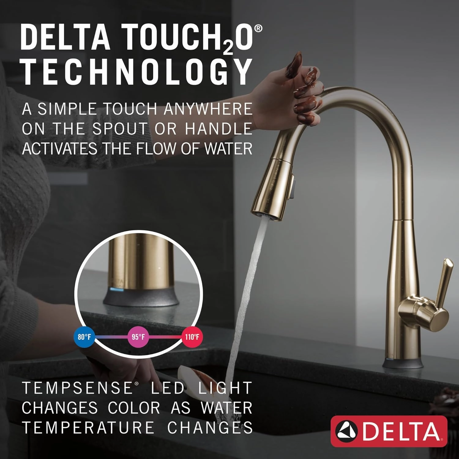Delta Faucet Essa VoiceIQ Touchless Kitchen Faucet with Pull Down Sprayer, Smart Faucet, Alexa and Google Assistant Voice Activated, Kitchen Sink Faucet, Champagne Bronze 9113TV-CZ-DST