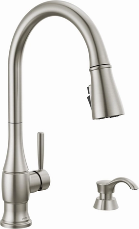Delta Faucet Hazelwood Brushed Nickel Kitchen Faucet with Soap Dispenser, Kitchen Faucets with Pull Down Sprayer, Kitchen Sink Faucet with Magnetic Docking Spray Head, Spotshield 19831Z-SPSD-DST