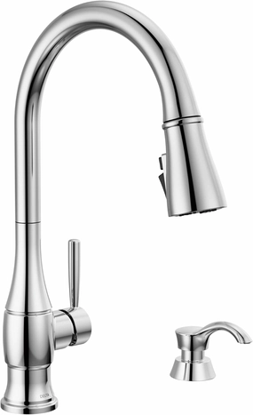 Delta Faucet Hazelwood Chrome Kitchen Faucet with Soap Dispenser, Kitchen Faucets with Pull Down Sprayer, Kitchen Sink Faucet with Magnetic Docking Spray Head, Chrome 19831Z-SD-DST