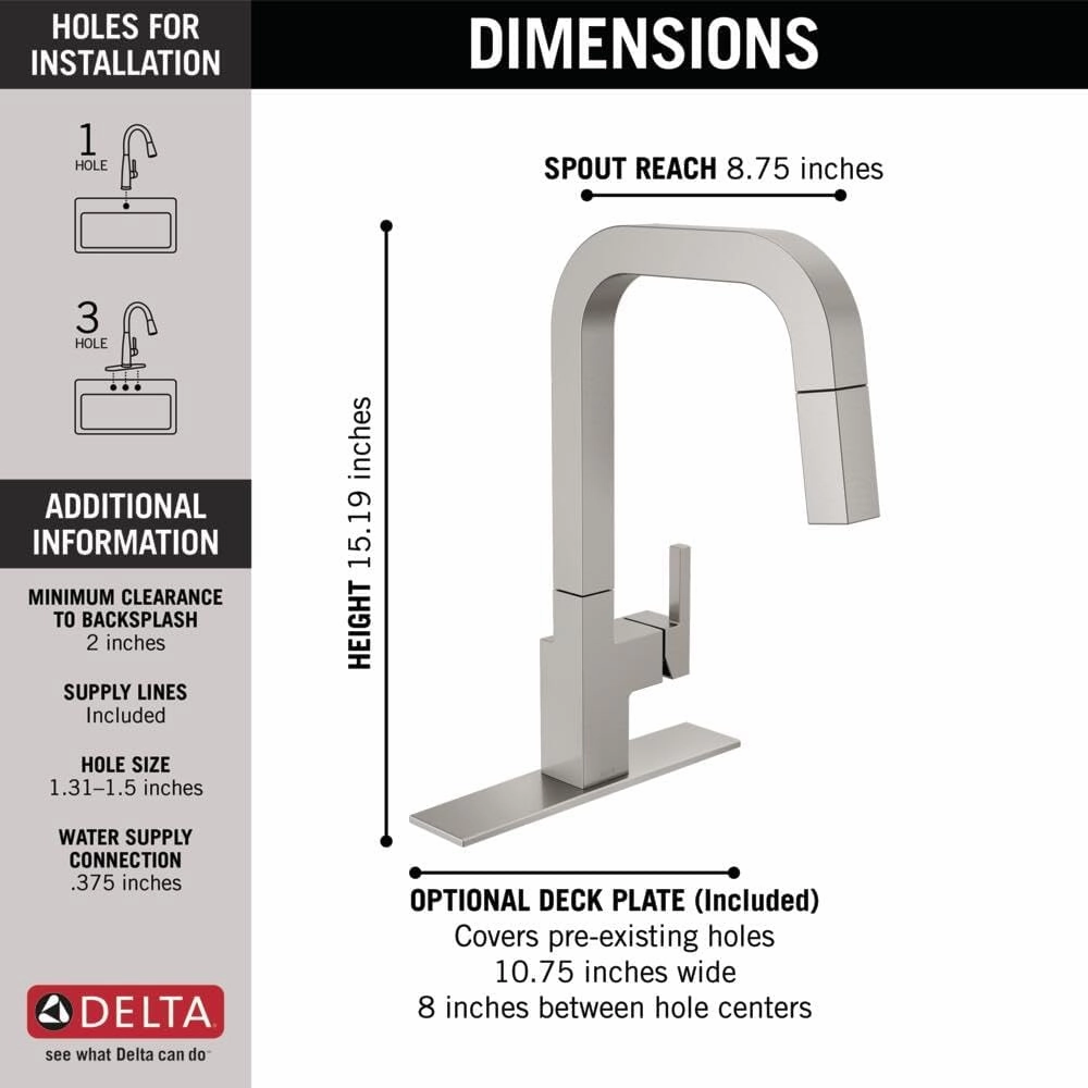Delta Faucet Junction Brushed Nickel Kitchen Faucet, Kitchen Faucets with Pull Down Sprayer, Kitchen Sink Faucet, Faucet for Kitchen Sink, Magnetic Docking Spray Head, Spotshield Stainless 19825LF-SP