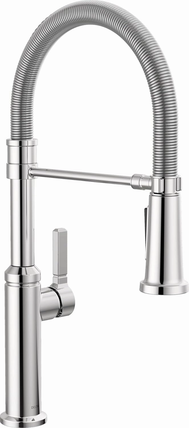 Delta Faucet Rhett Pro Commercial Style Kitchen Faucet with Pull Down Sprayer, Chrome Spring Kitchen Sink Faucet, Chrome 18829-DST