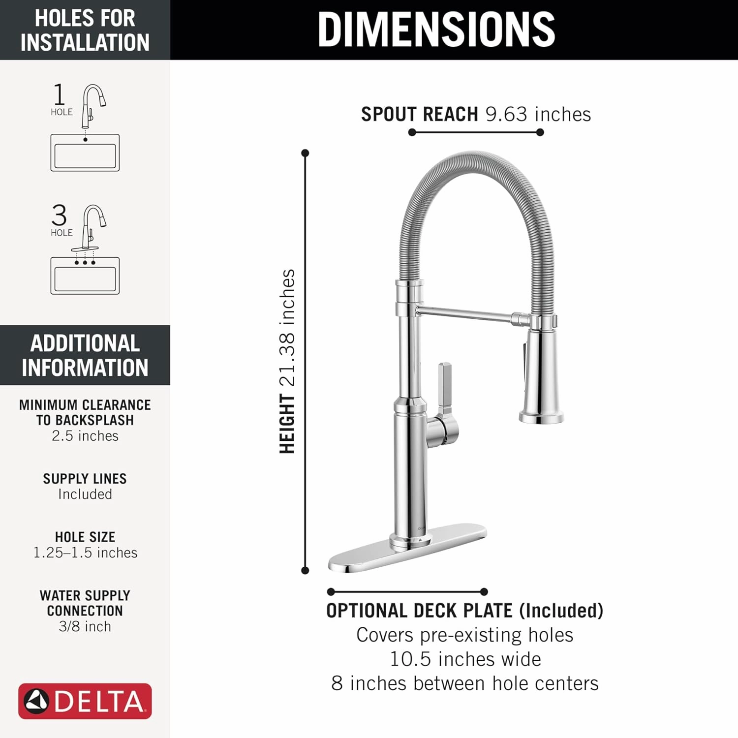 Delta Faucet Rhett Pro Commercial Style Kitchen Faucet with Pull Down Sprayer, Chrome Spring Kitchen Sink Faucet, Chrome 18829-DST