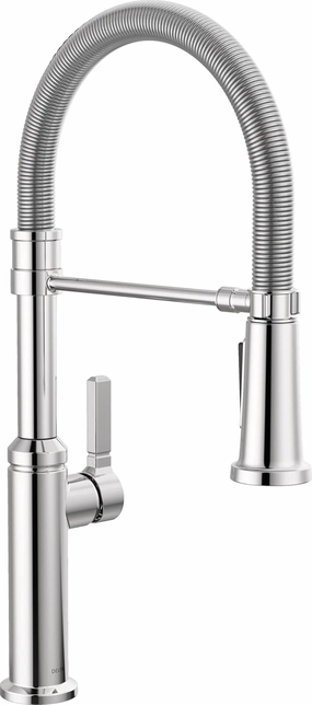 Delta Faucet Rhett Pro Commercial Style Kitchen Faucet with Pull Down Sprayer, Chrome Spring Kitchen Sink Faucet, Chrome 18829-DST