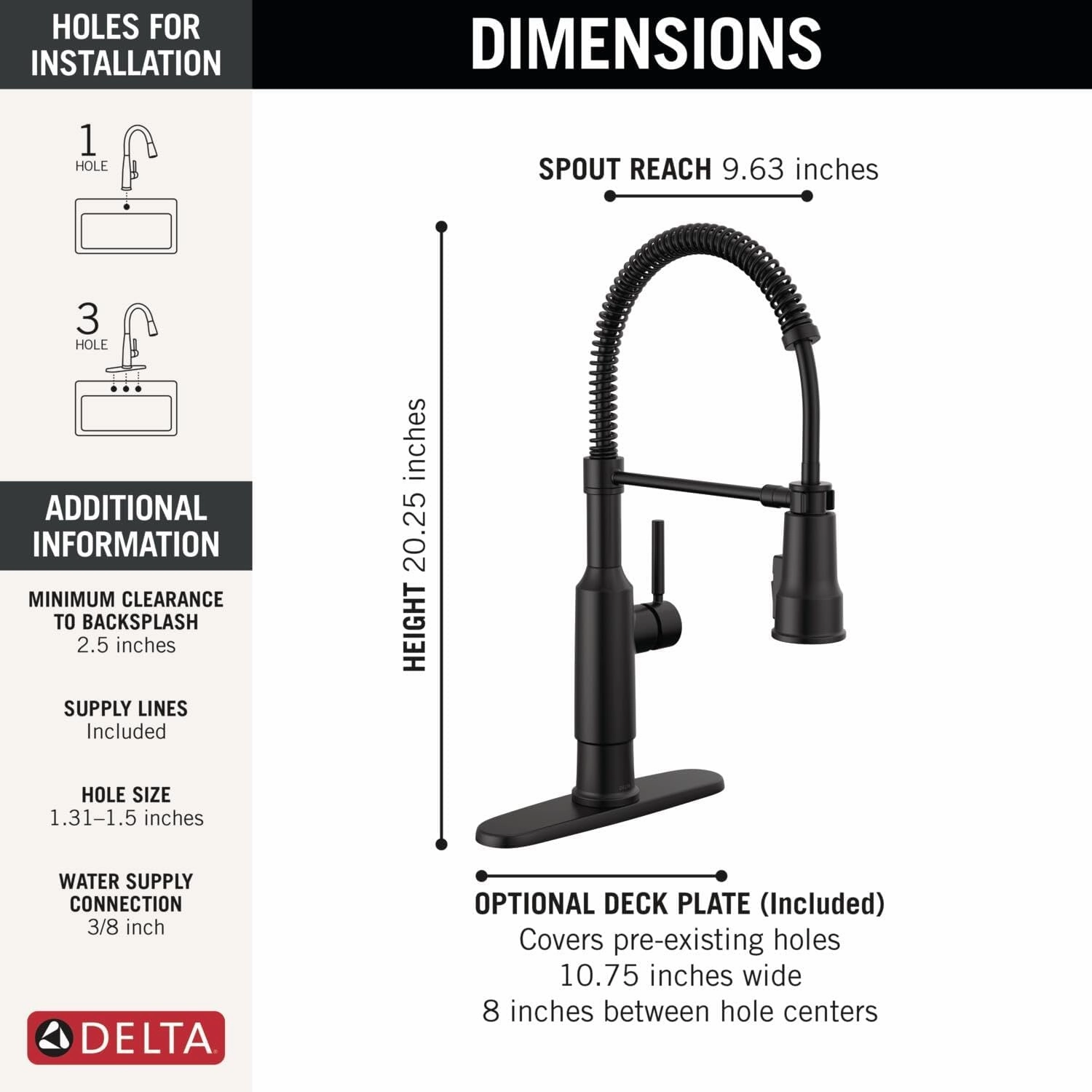 Delta Faucet Theodora Pro Commercial Style Kitchen Faucet with Pull Down Sprayer, Matte Black Spring Single Hole Kitchen Sink Faucet, Matte Black 18804Z-BL-DST