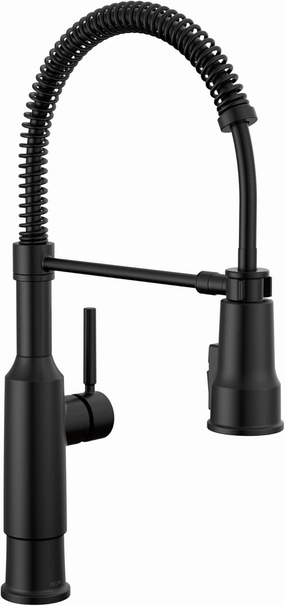 Delta Faucet Theodora Pro Commercial Style Kitchen Faucet with Pull Down Sprayer, Matte Black Spring Single Hole Kitchen Sink Faucet, Matte Black 18804Z-BL-DST