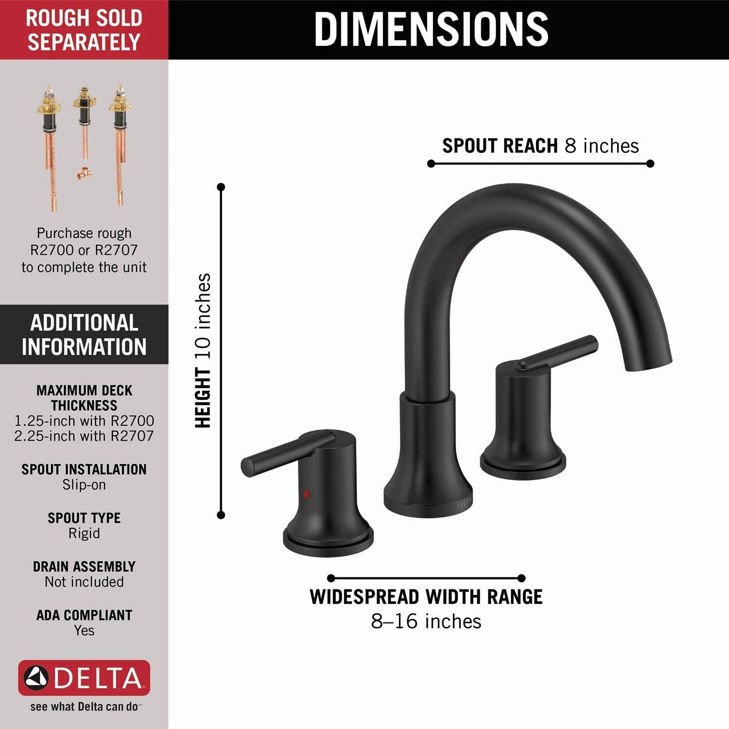Delta Faucet Trinsic Roman Tub Trim - T2759-BL - Modern Bathroom Tub Faucet Set - Includes Tub Faucet & Handles - Matte Black (Valve Sold Separately)