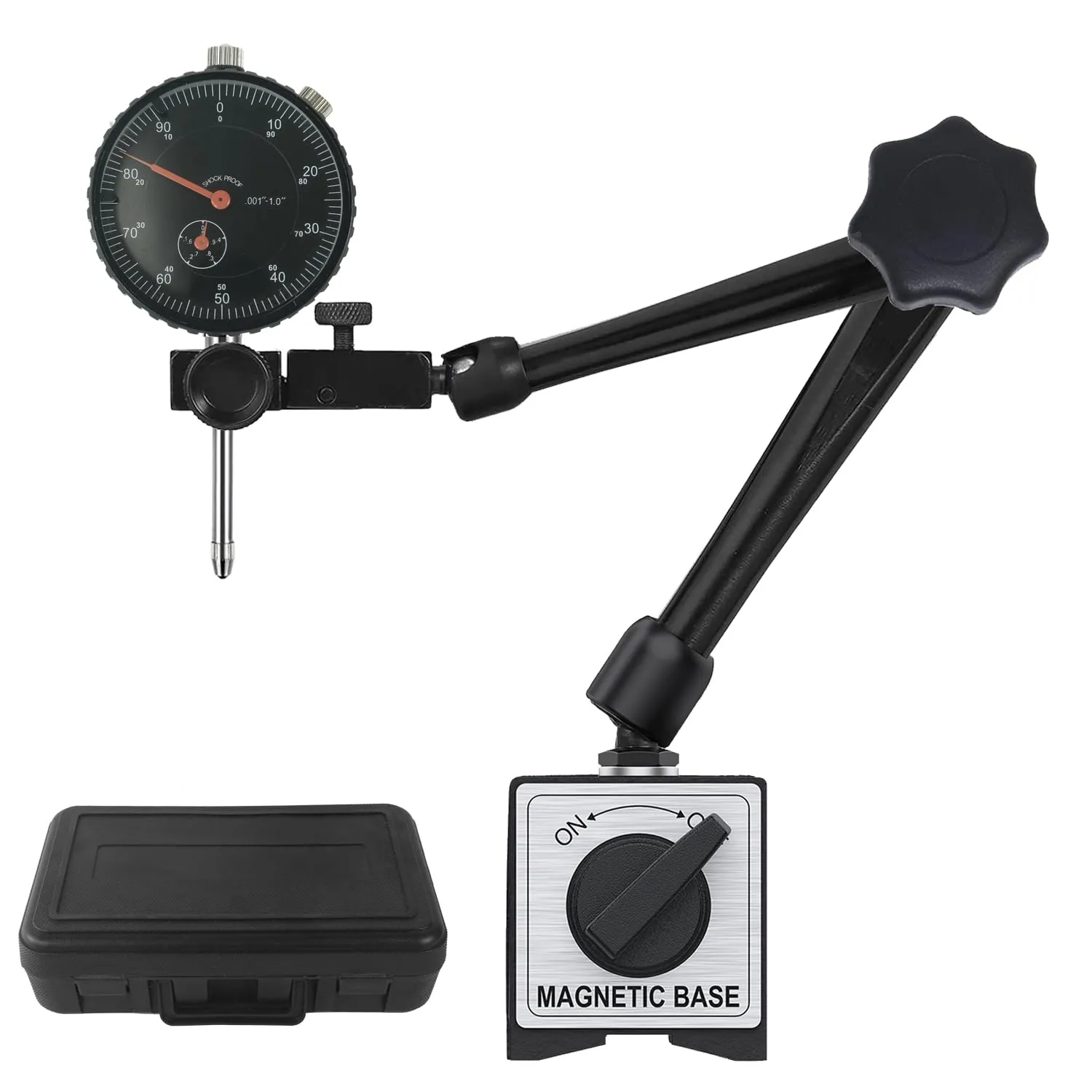 Dial Indicator Gauge and Magnetic Base, 0-1"/0.001"Dial Indicator with 176lbs (80kg) Max Pull Magnetic Base, Measuring Tool for 3D Printer, Table Saw Measurement, Auto Repair and CNC Machine