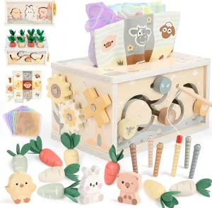 DINORUN Baby Tissue Box Toy - Baby Toys 18 Months 2 3 4 Years Montessori Toys for Babies 18 Months with Crinkle, Infant Activity Cube Sensory Christmas Stocking Stuffers Learning Toy for 2 3 4 Years