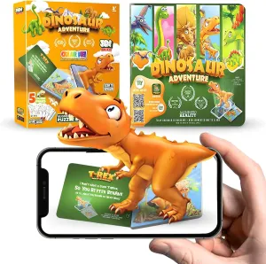Dinosaur 3D Cartoon Augmented Reality Book, 5in1 Interactive Toddler Flashcards with Free App, Educational Dinosaur Toys for Home and Classroom Use, Ideal Toddler Travel Toys for Kids Ages 3 