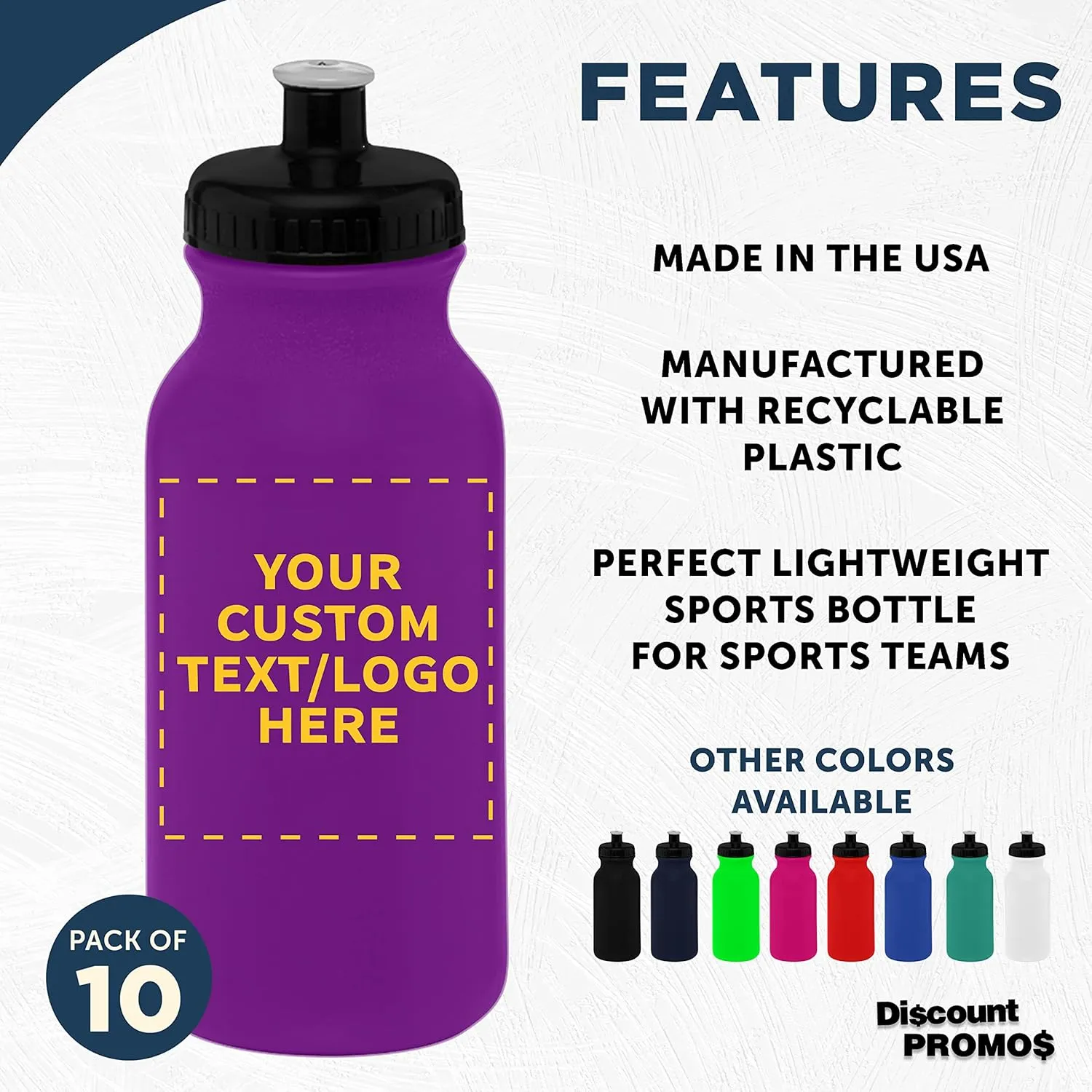 DISCOUNT PROMOS Custom 20 oz. Water Bottles with Push Cap Set of 10, Personalized Bulk Pack - Perfect for Gym, Hiking, Camping, Outdoor Sports - Violet Purple
