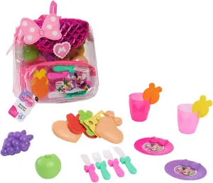 Disney Junior Minnie Mouse 18-piece Backpack Picnic Set, Dress Up and Pretend Play, Kids Toys for Ages 3 Up, Amazon Exclusive by Just Play