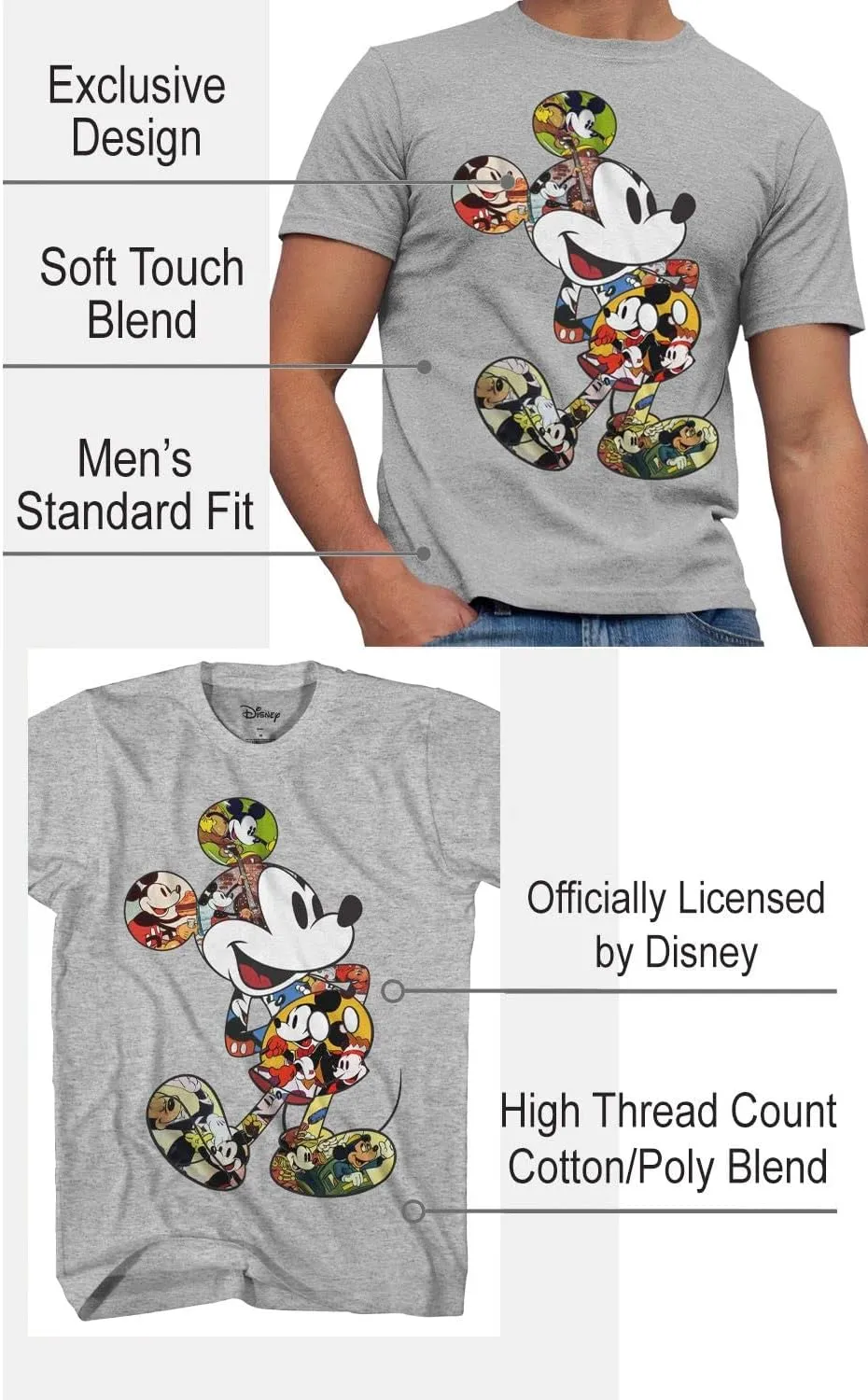 Disney Mickey Mouse Scene Me Classic Designs Adult Men's T-Shirt