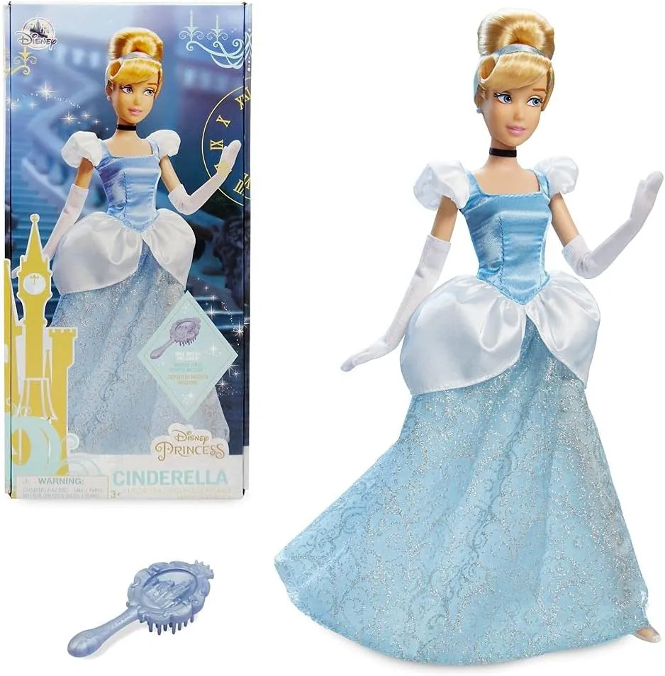 Disney Store Official Disney Princess Classic Doll (Cinderella), 11 Inches, Includes Brush with Molded Details, Fully Posable Toy in Classic Outfit - Disney Princess Toys for Girls