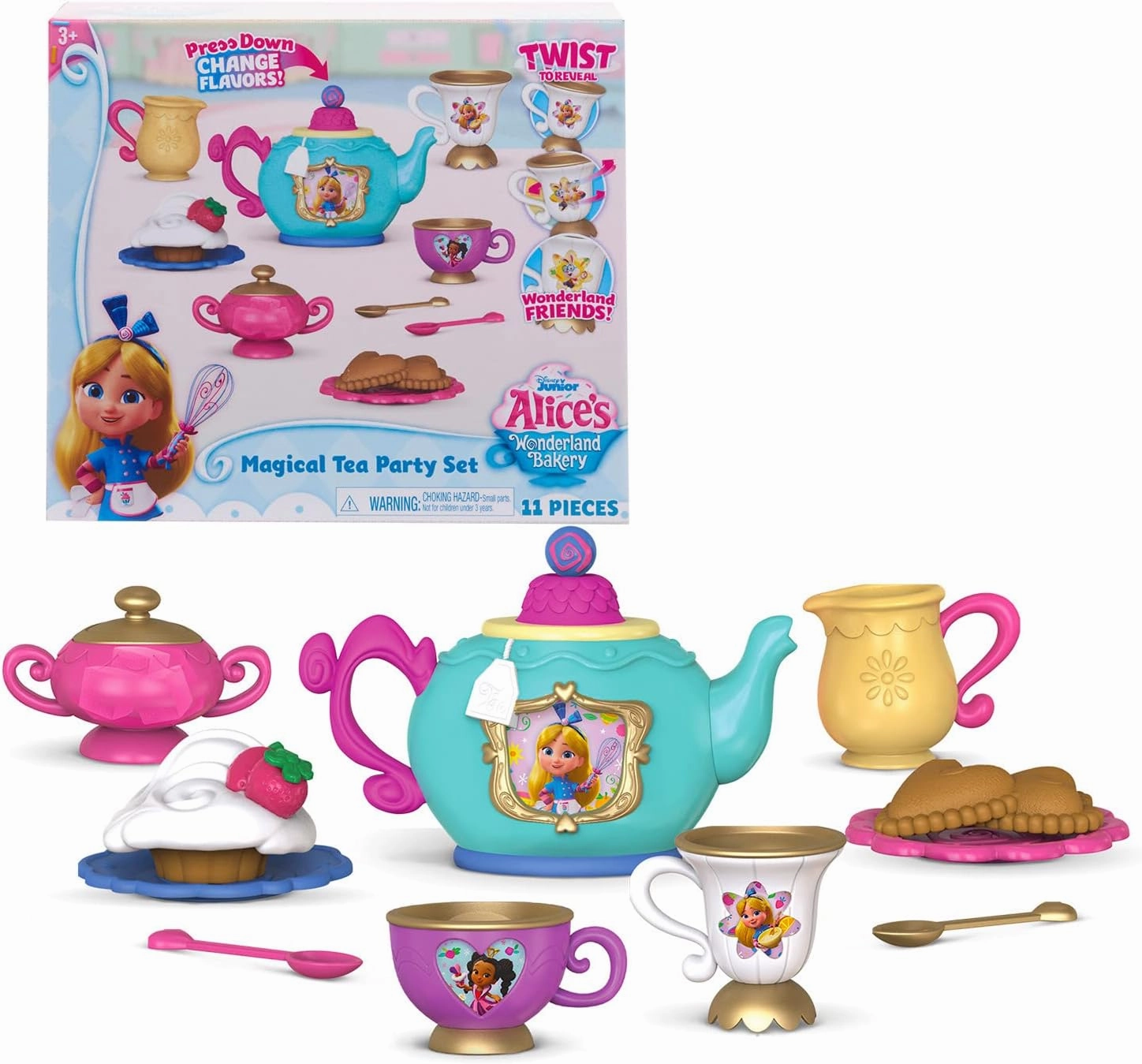 Disney Junior Alice’s Wonderland Bakery Tea Party, Kids Tea Set for 2, Officially Licensed Kids Toys for Ages 3 Up by Just Play