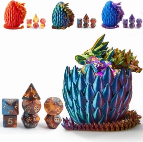 DND Dice Set (7 Pieces) and 3D Printed Dragon Egg,Fidget Toys,Surprise Dragon Egg and Polyhedral Dice Set with Gift Box,Playing Game with Dragon Eggs for RPG DND MTG